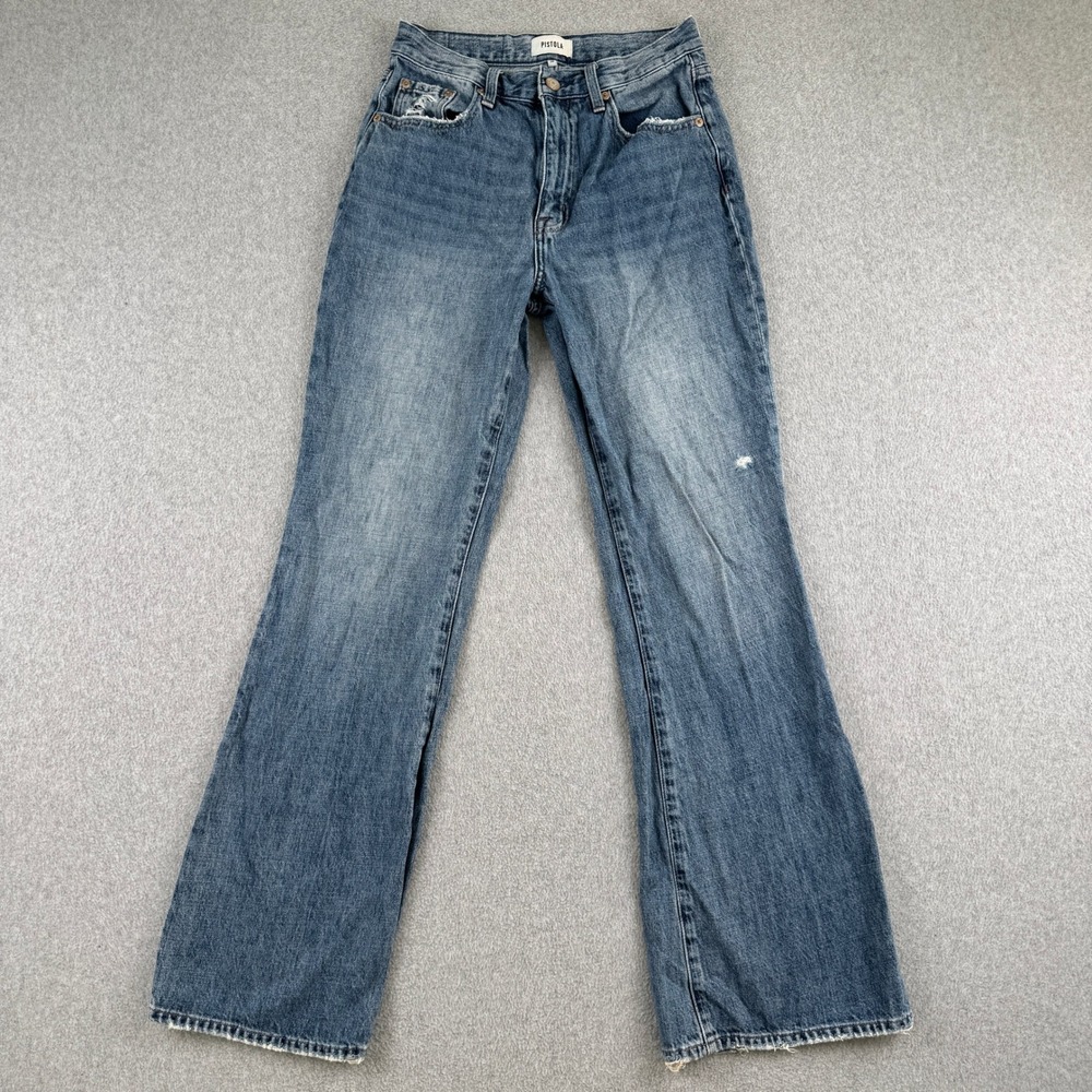 Pistola Jeans Womens 26 Blue Senca High Rise Wide Leg Distressed Denim